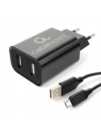 Универсальное СЗУ Cablexpert MP3A-PC-35 (2 USB, 2.4А, кабель microUSB), черный