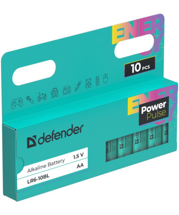Батарейка Defender алкалиновая LR6-10BL AA, PowerPulse, 10шт, в блистере