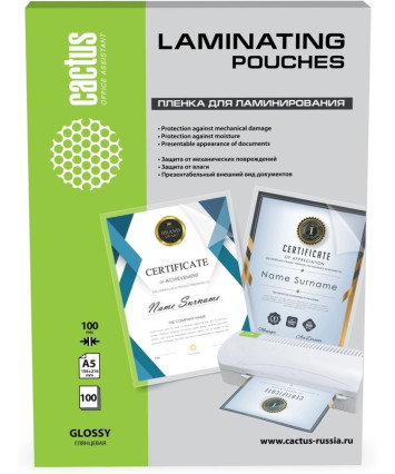 Плёнка для ламинирования А5 Cactus Глянцевая 100мкм 100л (CS-LPGA5100100)
