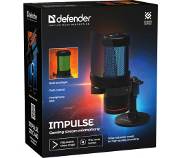 Игровой стрим микрофон Defender Impulse GMC 400 USB, RGB, провод 2 м.