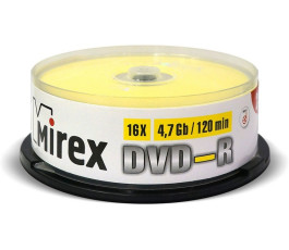 Оптический диск DVD-R Mirex 4.7 Gb, 16x, Cake Box (25)  (UL130003A1M)