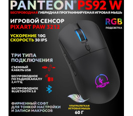 Мышь беспроводная игровая PANTEON PS92 W, черная USB