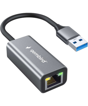 Проводной сетевой USB LAN адаптер Gembird NIC-U9, RJ45 100/1000Mbps, USB 3.0, алюминий