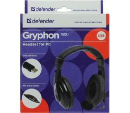 Гарнитура игровая Defender Gryphon 750U, с микрофоном, USB, чёрный