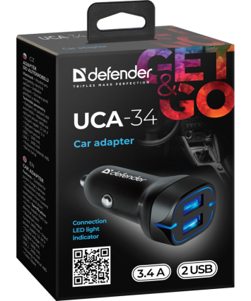 Автомобильное ЗУ DEFENDER UCA-34 (2 USB, 5V/3.4А)