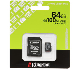 Карта памяти MicroSDXC UHS-I Card 64Gb Kingston Canvas Select Plus Class 10 SDCS3/64GB (с адаптером)