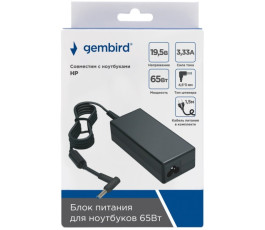 Адаптер питания Gembird NPA-AC39, для ноутбуков HP, 19.5В/3.33А, 65Вт, штекер 4.5x3мм
