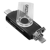 Картридер внешний OTG, Ginzzu GR-325B, Type-C/microUSB/USB 2.0