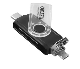 Картридер внешний OTG, Ginzzu GR-325B, Type-C/microUSB/USB 2.0