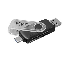 Картридер внешний OTG, Ginzzu GR-325B, Type-C/microUSB/USB 2.0