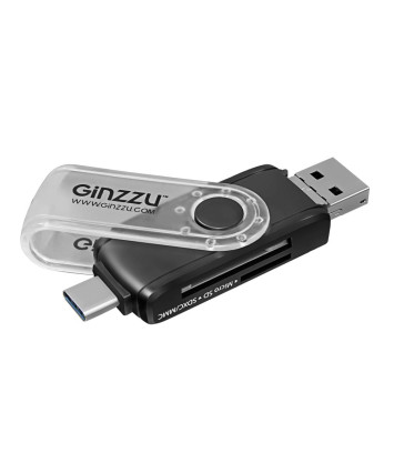 Картридер внешний OTG, Ginzzu GR-325B, Type-C/microUSB/USB 2.0