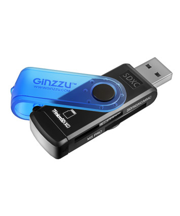 Картридер внешний Ginzzu GR-412B, USB 2.0