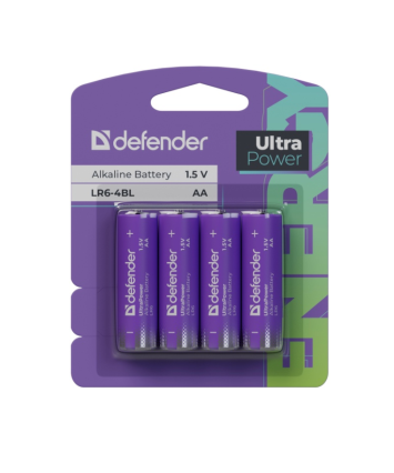 Батарейка Defender алкалиновая LR6-4BL AA, UltraPower, 4шт, в блистере Батарейка Defender алкалиновая LR6-4BL AA, UltraPower, 4шт, в блистере