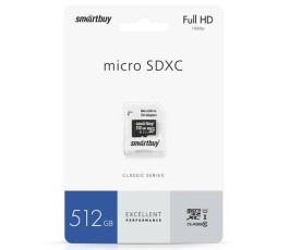 Карта памяти MicroSDXC UHS-I Card 512Gb Smartbuy class 10 (c адаптером)