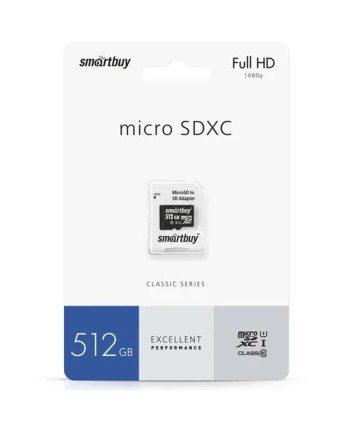 Карта памяти MicroSDXC UHS-I Card 512Gb Smartbuy class 10 (c адаптером)