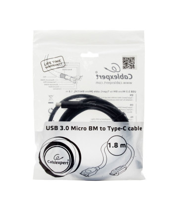 Кабель USB Type-C - microB, 1.8m, Cablexpert CCP-USB3-mBMCM-6