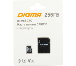 Карта памяти MicroSDXC 256Gb Digma CARD30 + SD адаптер (DGFCA256A03)