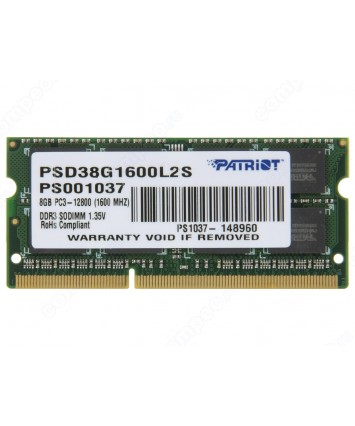Модуль памяти SODIMM 8Gb DDR3L 1600MHz Patriot PC12800 (PSD38G1600L2S)