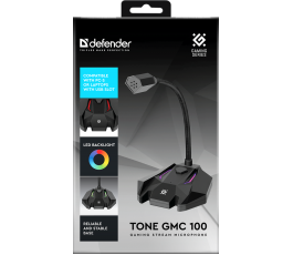 Игровой стрим микрофон Defender Tone GMC 100 USB, LED