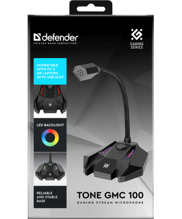 Игровой стрим микрофон Defender Tone GMC 100 USB, LED