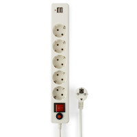 Сетевой фильтр Гарнизон ECL-5-U2-W-1.8, 1.8м, 5 розеток, 2USB белый