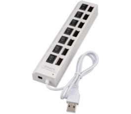 USB-концентратор Gembird UHB-U2P7-01W (7 портов USB 2.0,с выключателями портов), белый