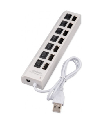 USB-концентратор Gembird UHB-U2P7-01W (7 портов USB 2.0,с выключателями портов), белый