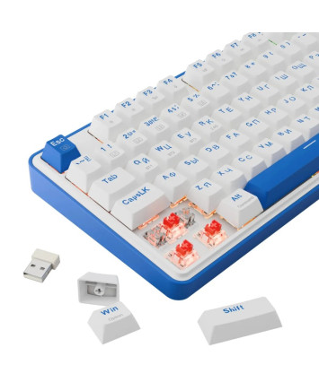 Клавиатура беспроводная механическая Redragon Faye Pro RU, RGB, BT+2.4G, белый/синий