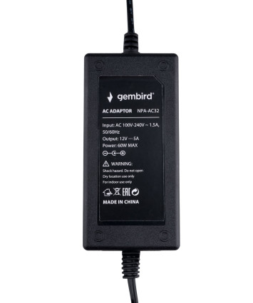 Блок питания Gembird NPA-AC32, 12В/5А, 60Вт, 1 штекер 5.5х2.5мм