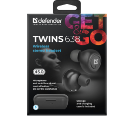 Bluetooth Гарнитура Defender Twins 638 черный,TWS