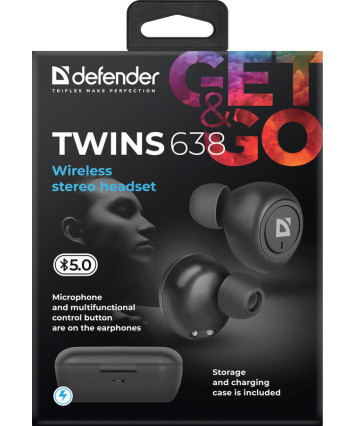 Bluetooth Гарнитура Defender Twins 638 черный,TWS