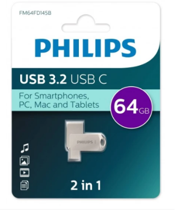 Флеш накопитель 64Gb USB 3.2+TypeC PHILIPS 2-in-1 (FM64FD145B/97)