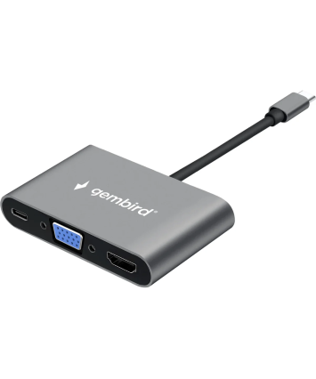 Док-станция Gembird UHB-D8 (USB 3.1, Type-C PD100W, HDMI, VGA, M.J. 3.5), Type-C