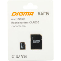 Карта памяти MicroSDXC UHS-I Card 64Gb Digma CARD10 (DGFCA064A03) (с адаптером)