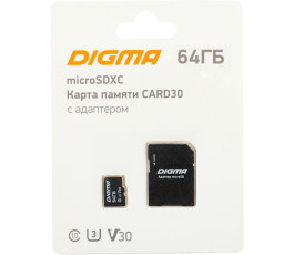 Карта памяти MicroSDXC UHS-I Card 64Gb Digma CARD10 (DGFCA064A03) (с адаптером)
