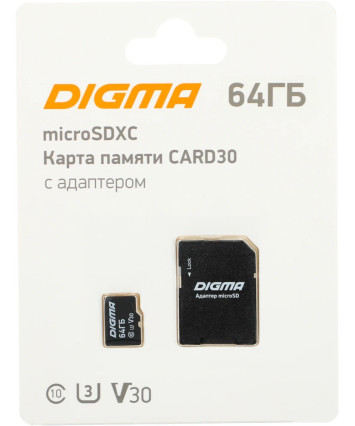 Карта памяти MicroSDXC UHS-I Card 64Gb Digma CARD10 (DGFCA064A03) (с адаптером) Карта памяти MicroSDXC UHS-I Card 64Gb Digma CARD10 (DGFCA064A03) (с адаптером)